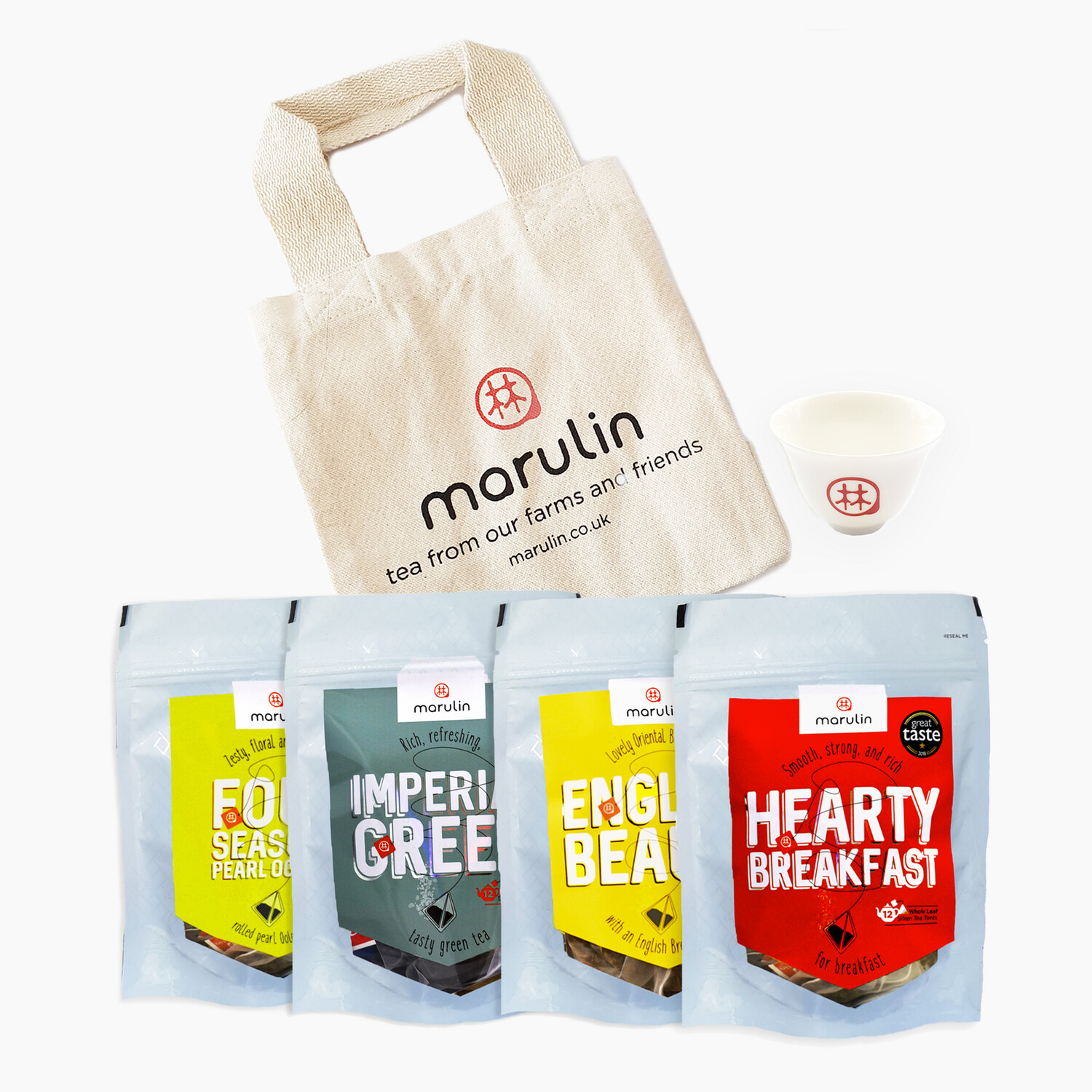 Taste of Marulin: Choose 4 x Tea Tent Pouches, Reusable Gift Tote &amp; Tasting Cup